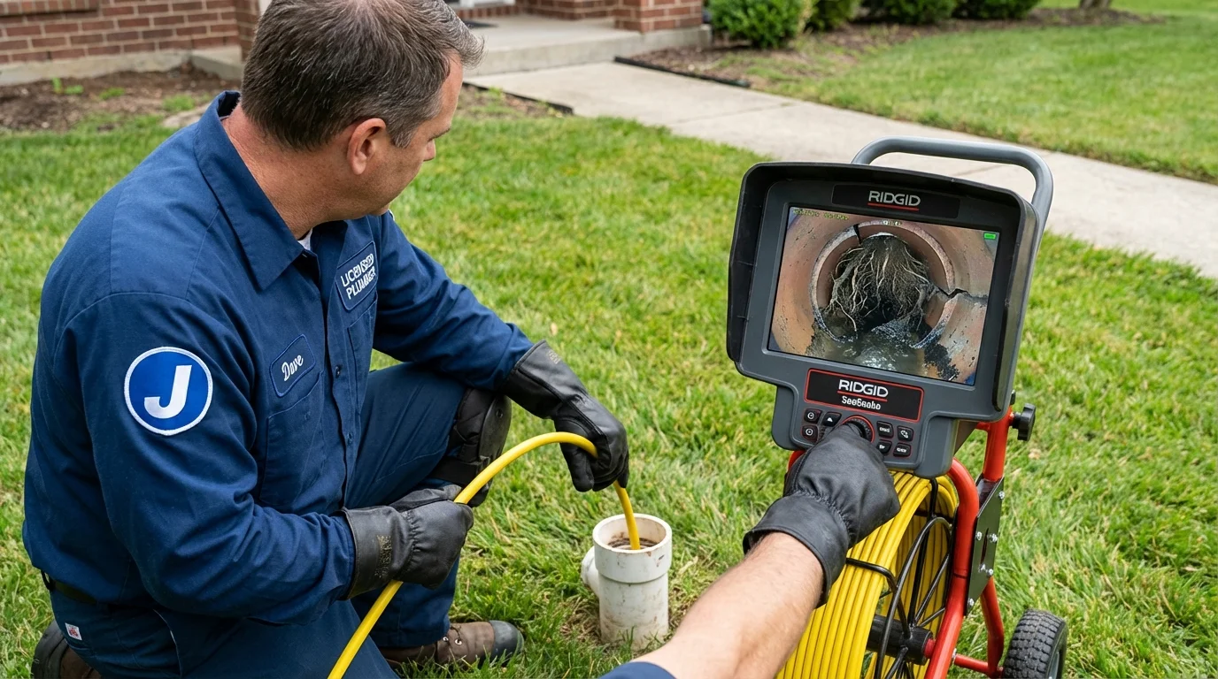 Sewer camera inspection being performed by Johns Plumbing LLC in Camden