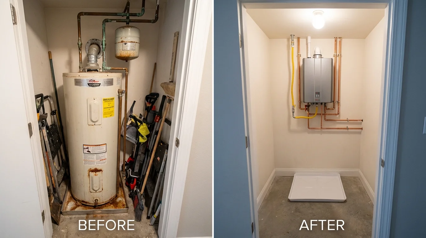 Tank water heater versus wall-mounted tankless unit comparison for Camden, AL homeowners