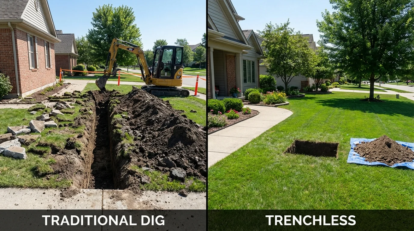 Trenchless sewer repair with minimal yard damage versus traditional excavation in Camden, AL